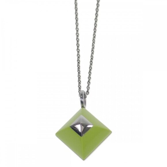 Hermes Medor Cupidon Necklace Metal Anise Green Silver Stylish Travel